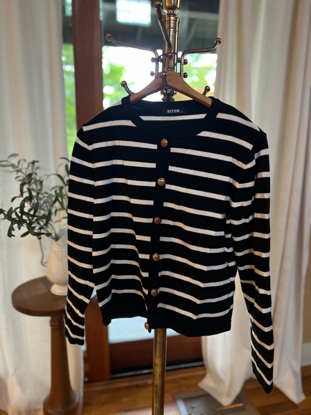 Quiet Luxury Striped Black & White Button Cardigan